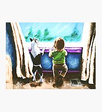Waiting For Daddy Little Girl Daughter Boston Terrier Dog Pet Toddler Friend Father Dad Photographic Print