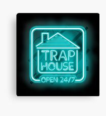 Welcome to the Trap House - Light blue neon 247 - all day / all night Canvas Print