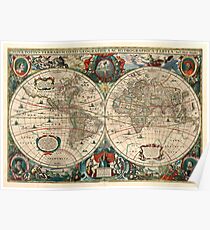 Hendrik Hondius, Nova Totius Terrarum orbis Geographica ac Hydrographica Tabula 1641 Poster