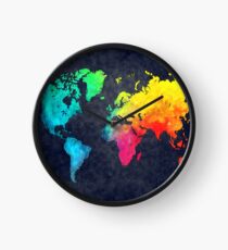 world map watercolor 6 Clock