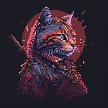 Sticker for Sale mit Samurai Cat Digital Art - Ein wilder Katzenkrieger  von DigitalArtIN