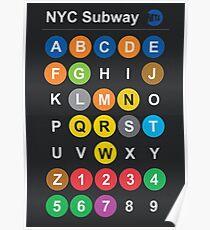 New York City subway alphabet map - dark version, NY, NYC, metro, tube Poster