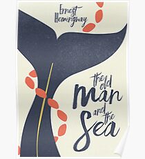 Ernest Hemingway, illustration for book cover, The old man and the Sea, fishing and traveling adventure novel, Cuba Poster