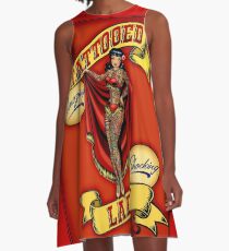 TATTOOED LADY; Vintage Circus Advertising Print A-Line Dress