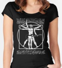 VITRUVIAN MAN PLAYING THE GUITAR - DA VINCI GUITARIST - LEONARDO DA VINCI PARODY Women's Fitted Scoop T-Shirt