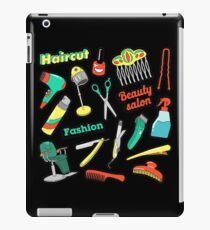 Hair Beauty Salon Patches, Badges, Stickers with Scissors and Comb. Vector Doodle iPad Case/Skin