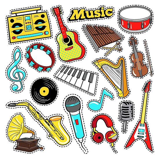 "Musical Instruments Doodle for Scrapbook, Stickers, Patches, Badges