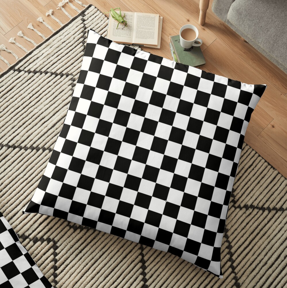 Checkered Flag Chequered Flag Motor Sport Checkerboard Pattern Win Winner Racing Cars Race Finish Line Black Floor Pillow