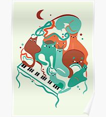 Jazz Cats Blue and Brown Poster