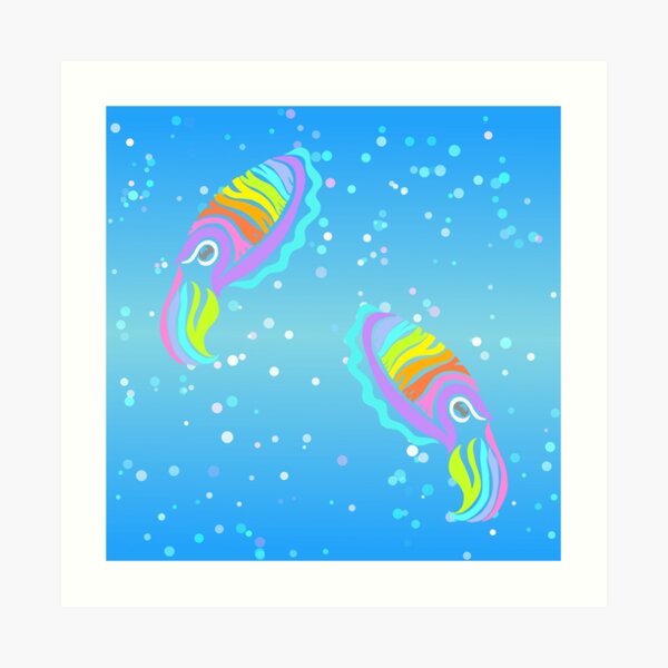 Deep-sea Neon - Tribalish Cuttlefish Art Print