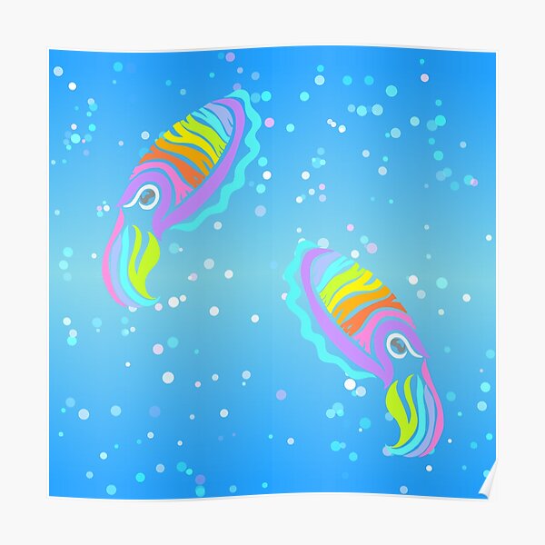 Deep-sea Neon - Tribalish Cuttlefish Poster