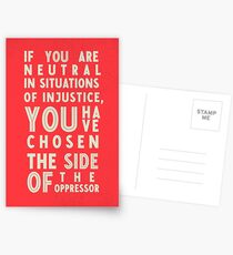 If you are neutral in situations of injustice, you have chosen the side of the oppressor, social right activist Desmond Tutu quote, human rights, anti-apartheid, justice, hero, Postcards