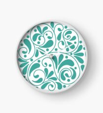 Playful turquoise leaves Clock