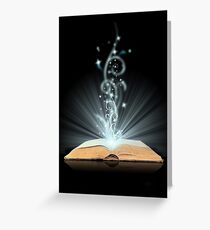 Open book magic on black Greeting Card