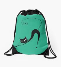 Black cat silhouette Drawstring Bag
