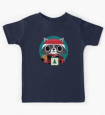 Raccoon in Red Buffalo Plaid Sweater Kids Tee