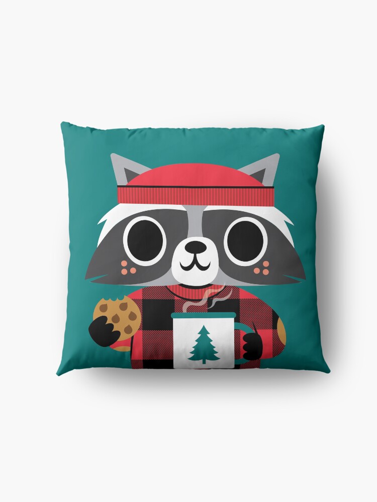 Alternate view of Raccoon in Red Buffalo Plaid Sweater Floor Pillow