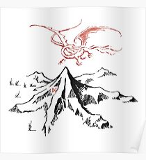 Red Dragon Above A Single Solitary Peak - Fan Art Poster