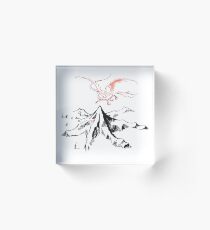 Roter Drache über einer einzelnen einsamen Spitze - Fan Art Acrylblock
