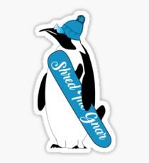 AnimalCreations Shred the Gnar Cartoon Penguin Sticker