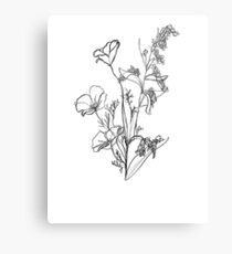 Continuous Line Drawing - Assortment of Flowers Metal Print