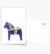 Dalahäst Schwedische Pferdekarte (blau) Postkarten