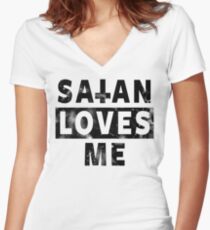 SATAN LOVES ME - SATANIC SATANISM AND THE OCCULT Women's Fitted V-Neck T-Shirt
