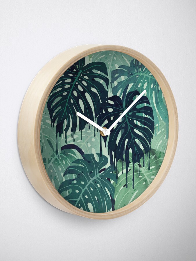 Alternate view of Monstera Melt (in Green) Clock