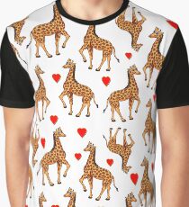 Giraffe & Hearts Pattern Graphic T-Shirt