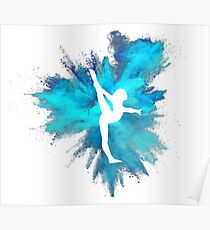 Gymnast Silhouette - Blue Explosion Poster