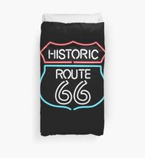 Historic Route 66 Vintage Retro Style Neon Sign Duvet Cover