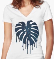 Monstera Melt (in Green) Women's Fitted V-Neck T-Shirt