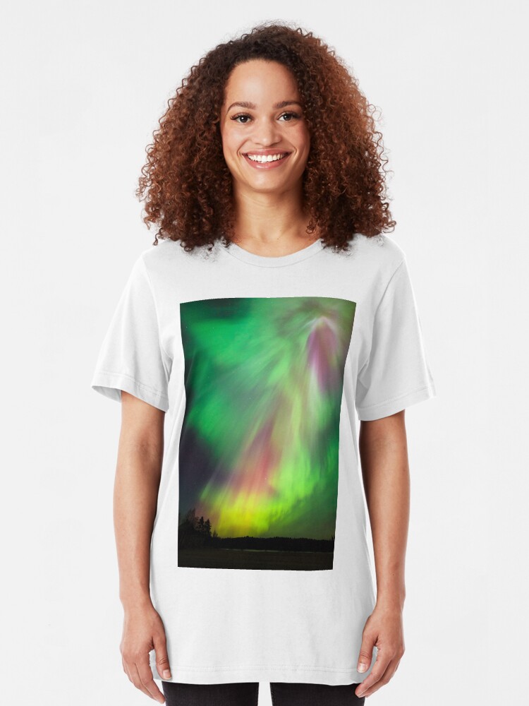 Alternate view of Big beautiful multicolored northern lights Slim Fit T-Shirt