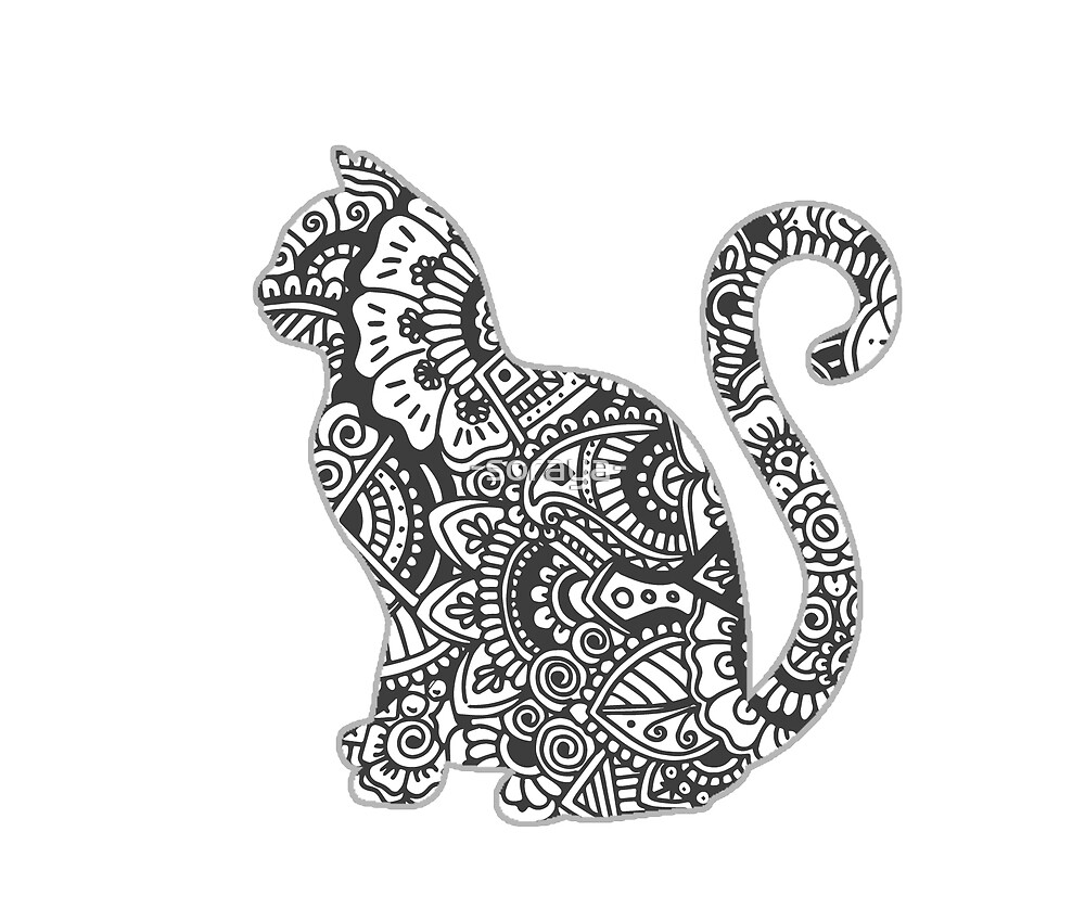 Cat Zentangle Black And White By Soraya Redbubble