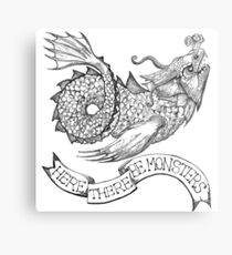 Here There Be Monsters - Black Metal Print