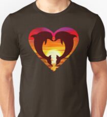 Love Dolphins - Sunset Heart Unisex T-Shirt