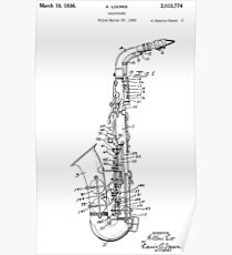 Saxophone Patent Drawing From 1933 Poster