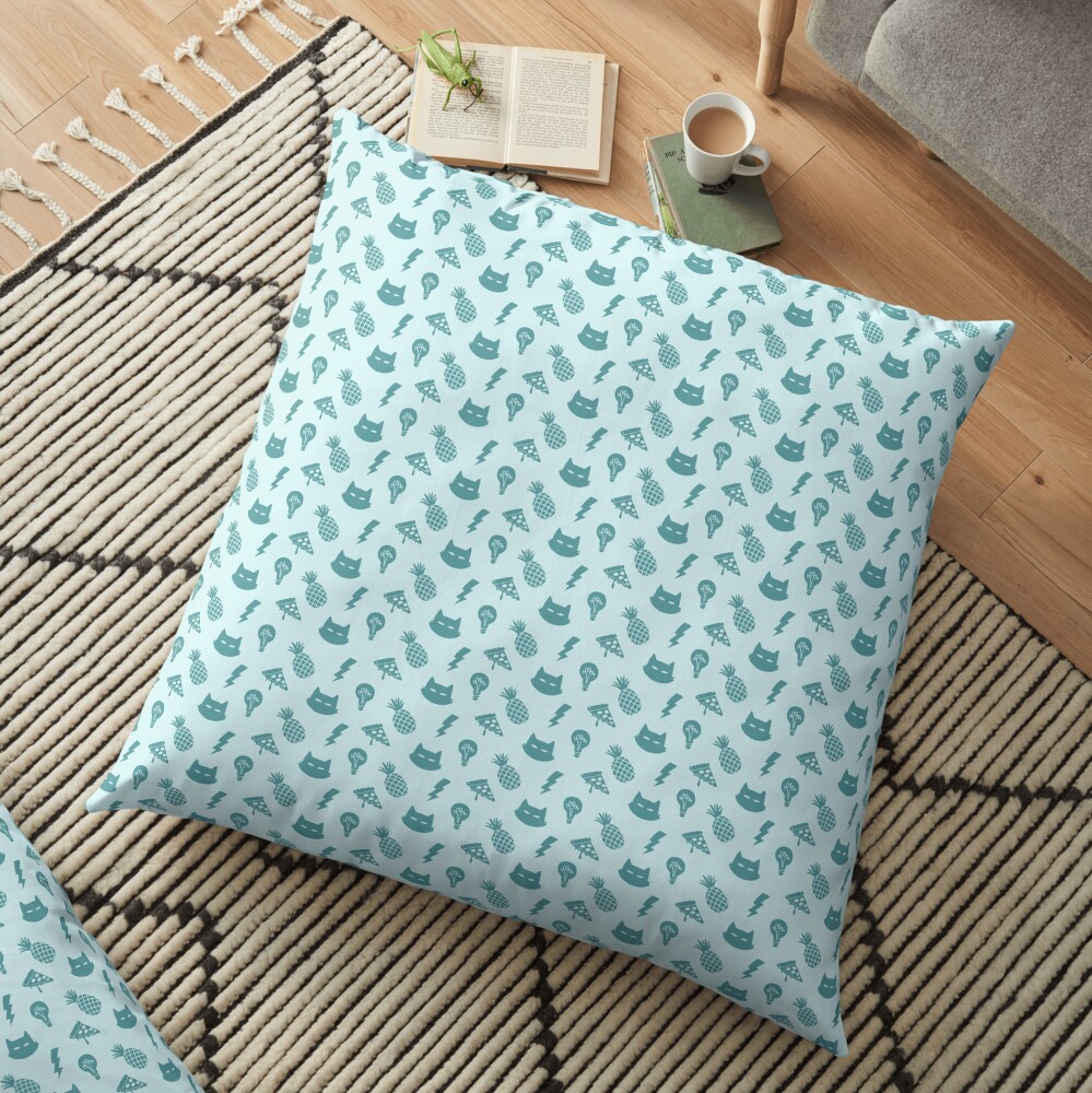 pizza pineapple cat pattern Floor Pillow