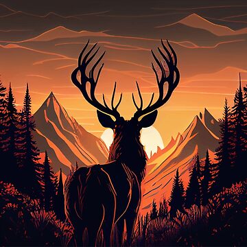 Deer Sunset Silhouette Wall Art