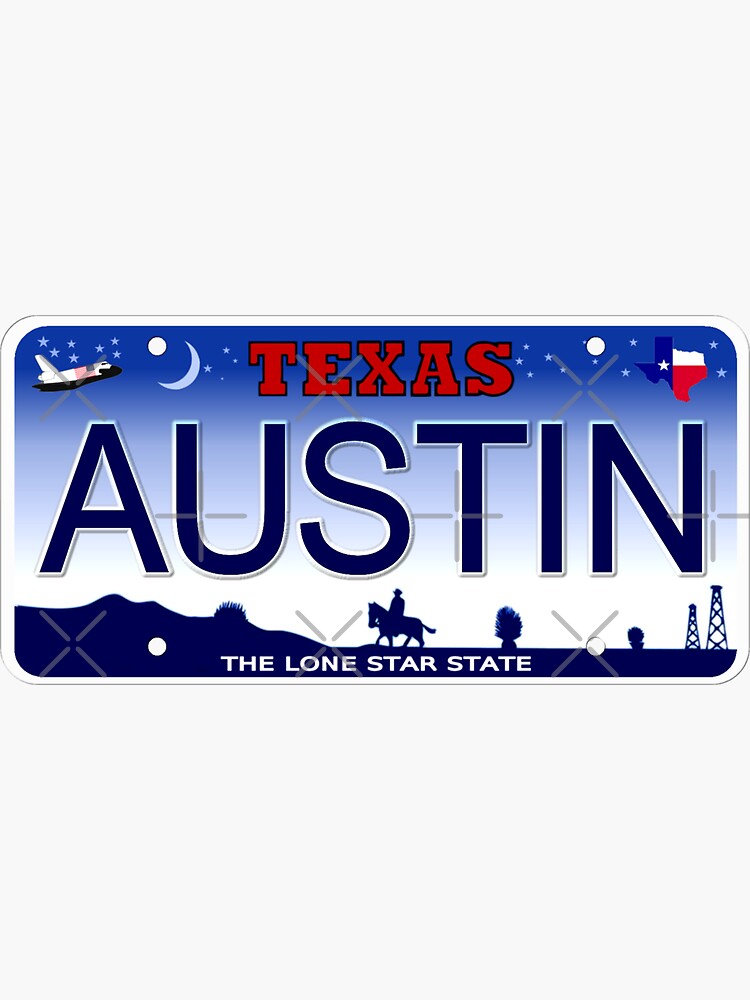 "Austin Texas State License Plate" Sticker by mvotd Redbubble