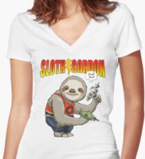 Cute Sloth Science Fiction Funny Gift Women's Fitted V-Neck T-Shirt