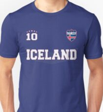 Island Soccer Shirt mit Flagge, Schild und Nummer 10 Slim Fit T-Shirt