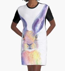 Rainbow Hare Graphic T-Shirt Dress