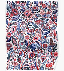Floral pattern pink-blue Poster