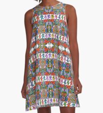 Grateful Dead Bears Trippy Pattern Vintage Colors A-Line Dress