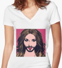 Conchita Wurst - Pop Art - Pink version 2 Tailliertes T-Shirt mit V-Ausschnitt