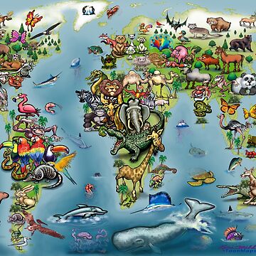 Animals of the World Map Poster