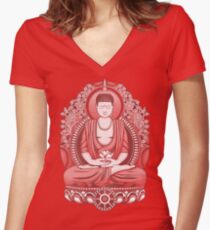 Gautama Buddha 2 Colour Halftone Women's Fitted V-Neck T-Shirt