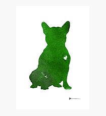 Green french bulldog art print watercolor painting Photographic Print
