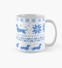 Love Joy Peace Wiener Dogs | Blue and White Holiday Pattern Classic Mug